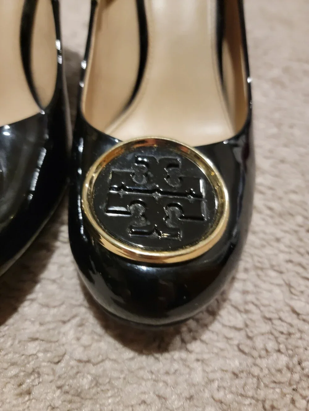 Tory Burch Twiggie Black Patent Leather Wedge Heels Size 8